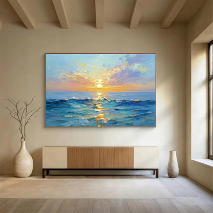 “Textured Sea Sunset” - Lush Oranges, Pinks, Purples, Blues, Impasto Ocean Sunset - Oil Painting HB1611