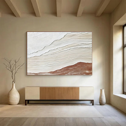 “Textured White and Brown Waves” - White, Brown, Textured wavy patterns - Relief Art HB1790
