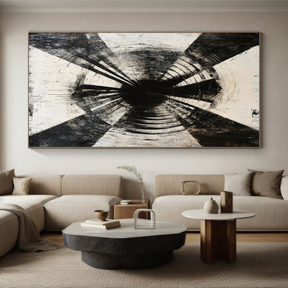 Black & White Textured Tunnel - “Abandoned Tunnel Echo” Painting On Canvas HB186