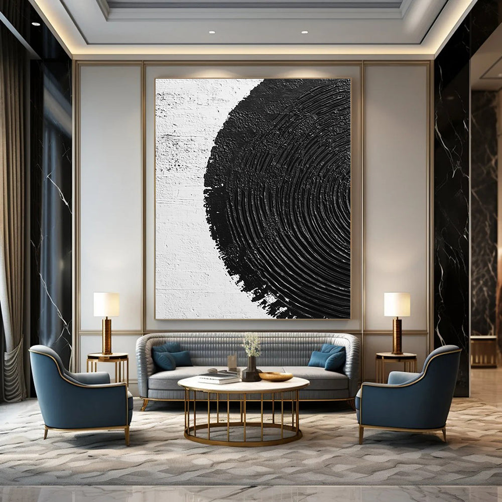 Contemporary abstract painting featuring textured circles and serene ripples, creating a calming visual experience on a pure white backdrop. DLZ1550
