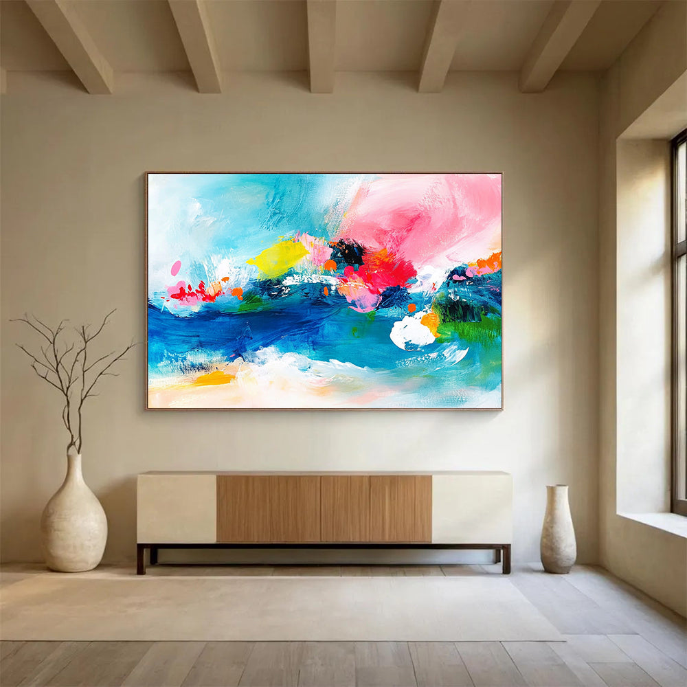 Bright Abstract Expressionist - Energetic Abstract Oil Painting On Canvas HB0479