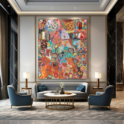 Hand-Painted Large Custom Abstract Art: Textured Details for Hotel & Hallway DTP291