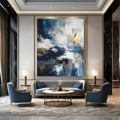 Modern contemporary hand-painted abstract artwork showcasing vibrant colors and dynamic shapes for a striking visual impact. DLZ1768