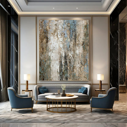 Extra - Vast - Reach Vertical Hand - Painted Custom Abstract Symphony (with Rich Textures), for Office and Entryway DKH1531
