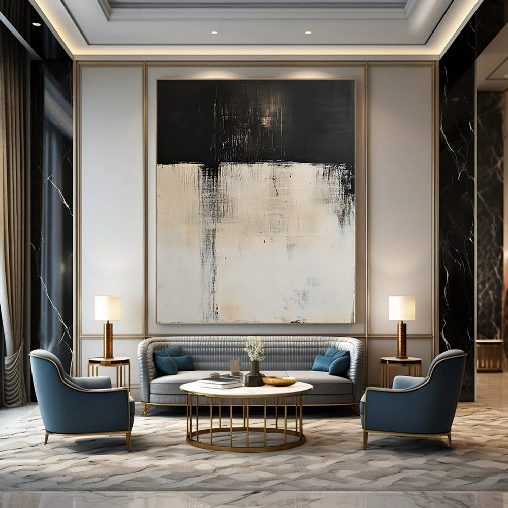 Contemporary abstract art features large white and black color blocks with blurred edges and delicate textures in high definition minimalist style. DLZ0712