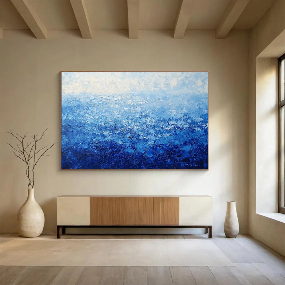 “Blue Gradient Textured Sea” - Blue, Gradient Textures, Sea - Like Painting On Canvas HB0843