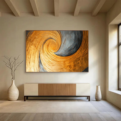 Gold & Gray Swirl Textured Art - Luxe Modern Living Room Focal Point DLZ176