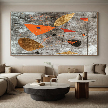 Gray, Black, Gold, Red and Orange Abstract Shapes "Dynamic Balance" Painting On Canvas HB336