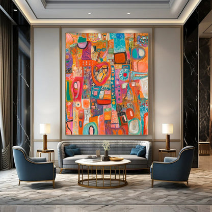 Vibrant contemporary hand-painted abstract art featuring diverse objects with intricate materials and details, offering a dynamic visual experience and rich textures. DLZ1492