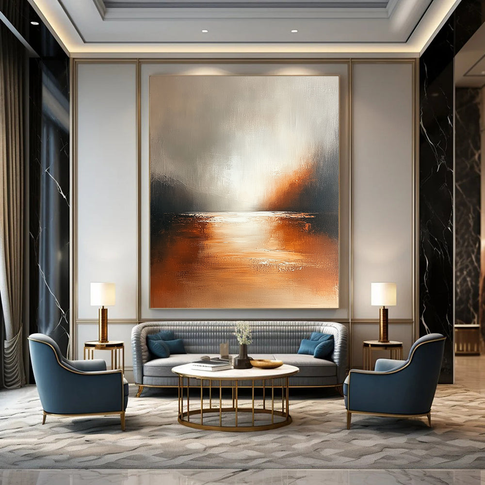 Contemporary hand-painted abstract art featuring soft tones in brown and white with subtle gradients on a textured canvas for a serene modern aesthetic. DLZ0429