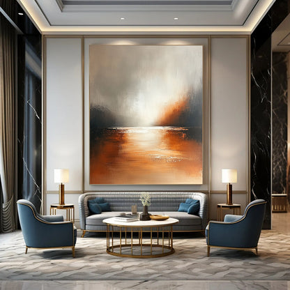 Contemporary hand-painted abstract art featuring soft tones in brown and white with subtle gradients on a textured canvas for a serene modern aesthetic. DLZ0429