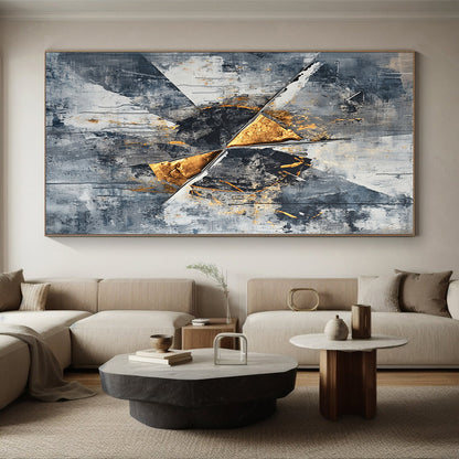 Gray, Black, White and Gold Abstract Shards "Elegant Ruins" Painting On Canvas HB362