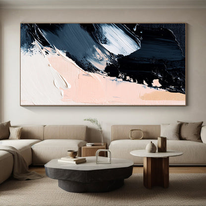 Black, White, Gold, Blush, Brush Strokes "Gilded Blush Drama" Abstract Gestural Painting On Canvas HB168