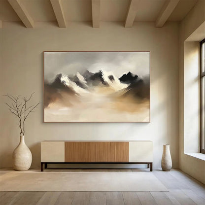 “Misty Mountain Peaks” - Gray, Brown, White - Abstract Misty Mountains - Acrylic Painting HB1315