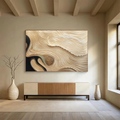 Gold Wave Relief Art - Luxury Living Room Centerpiece DLZ101