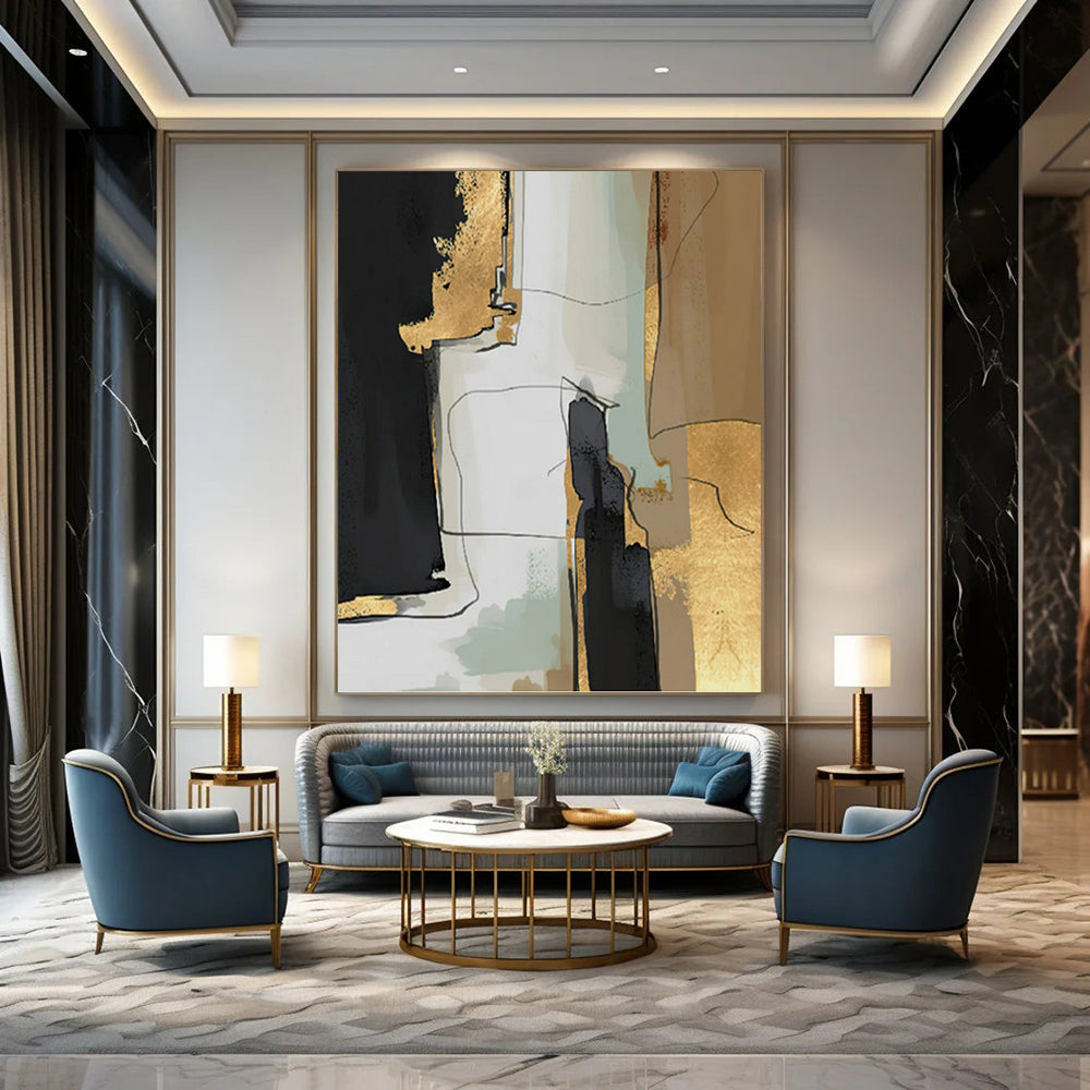 Oversized - Format Vertical Hand - Painted Textured Custom Abstract Gemstone, for Hotels and Entryway DKH1524