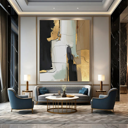 Oversized - Format Vertical Hand - Painted Textured Custom Abstract Gemstone, for Hotels and Entryway DKH1524