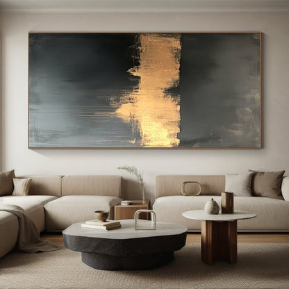 Black, Gold, Gray, Dripping Gold "Gilded Drip" Abstract Expressionist Painting On Canvas HB116