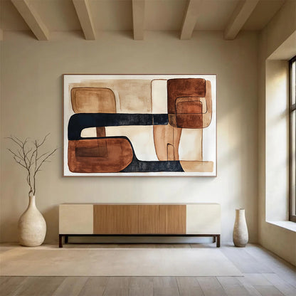 “Earthy Geometric Harmony” - Browns, Blacks, Beiges, Abstract Shapes - Watercolor Abstract Painting HB1556