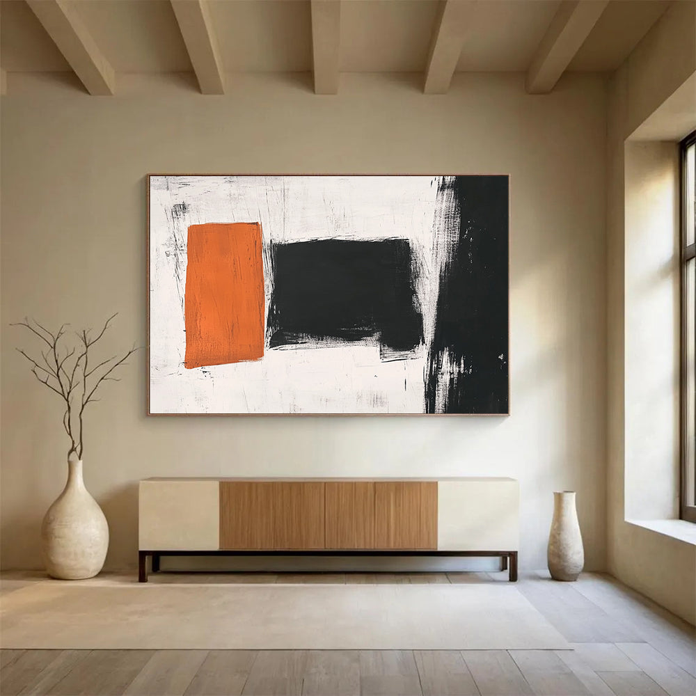 Orange and Black Rectangles - Color - Block Abstract Painting On Canvas HB0461