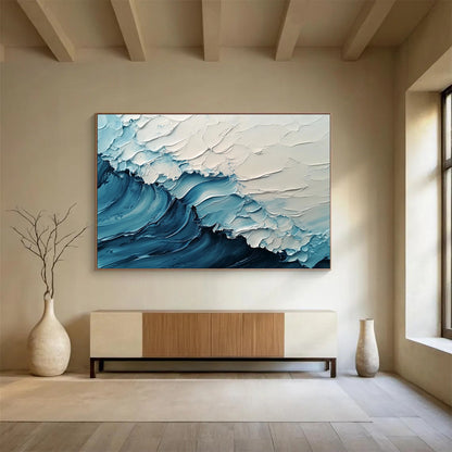 “Soft Blue and White Rippling Waves” - Light Blue, White, Textured Wave Abstract Painting On Canvas HB0977