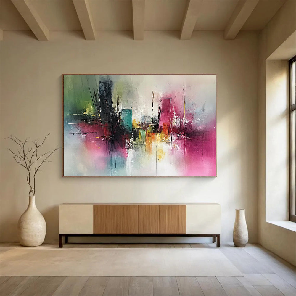 “Colorful Cityscape Abstract” - Vibrant Colors, City Forms - Painting On Canvas HB1410