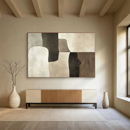 “Neutral Shapes Collage” - Gray, beige, white, brown, Minimalist Abstract Painting HB0618