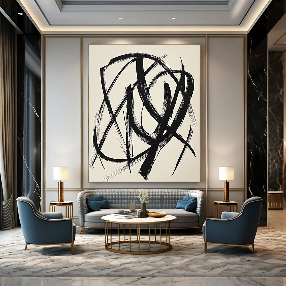 Contemporary hand-drawn abstract artwork showcases intricate intertwined forms with fluid shapes and bold strokes on white paper, embodying minimalist creative expression. DLZ1148