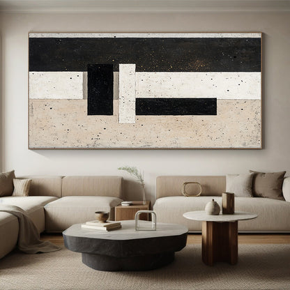 Black, White, Beige with Speckled Patterns "Starry Structure" Abstract Painting On Canvas HB014