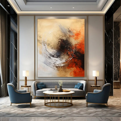Gilded Web: Large - Format Hand - Painted Custom Abstract Gem for Dining Room and Office DTP121
