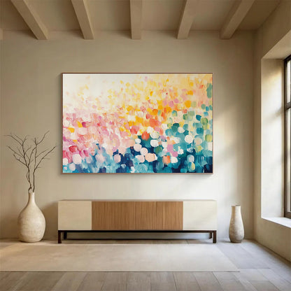 “Blossom - Dot Paradise” - Pastel circles, vibrant hues, Pointillist - Inspired Painting On Canvas HB0572