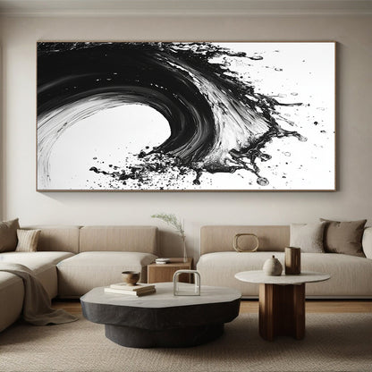 Black and White Explosive Wave "Wild Surge" Painting On Canvas HB286