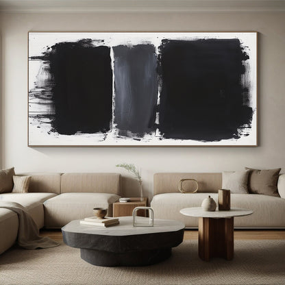 Black, Gray and White Layered Rectangles "Subtle Depth" Painting On Canvas HB277