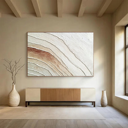 “White - Beige Textured Curved Layers” - Abstract Textural Painting On Canvas HB0510