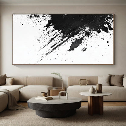 Black and White Energetic Splatter "Dynamic Impact" Painting On Canvas HB300