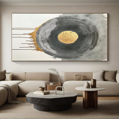 Black, Gray, Gold and Silver Geometric Circles "Harmonious Circles" Painting On Canvas HB384