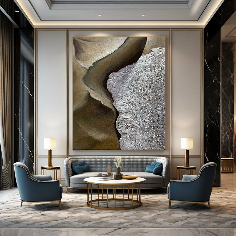 Large - Format Hand - Painted Custom Textured Abstract Painting for Entryway & Hotel Suite DKH0987