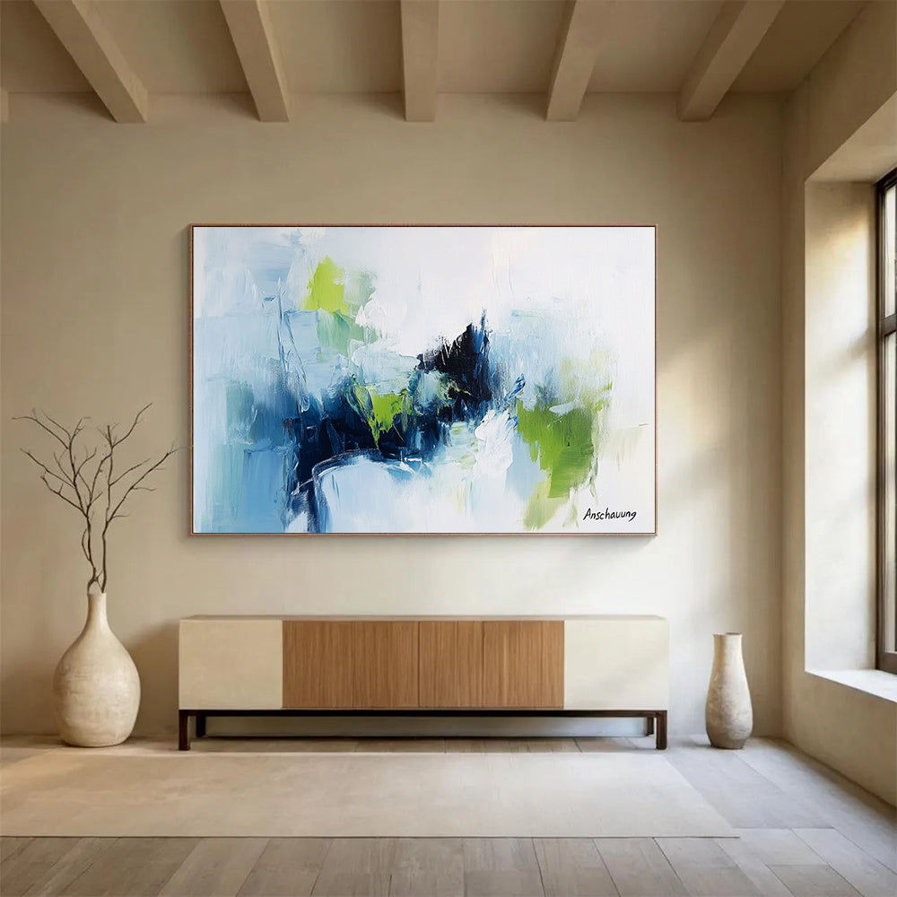 “Blue - Green Abstract” - Blue, green, white, Abstract Expressionist Painting HB0626