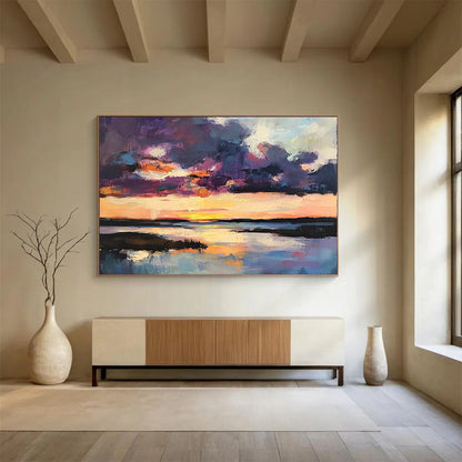 “Colorful Marsh Sunset” - Deep Purples, Pinks, Oranges, Blues, Vibrant Wetland Sunset - Acrylic Painting HB1614