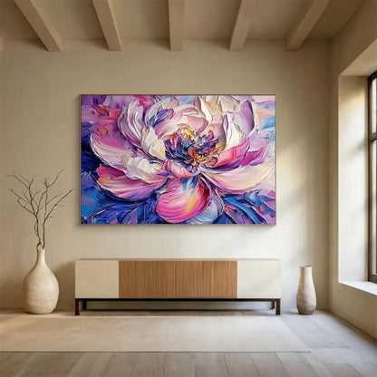 Colorful Layered Peony Flower - Expressive Floral Impasto Painting On Canvas HB0448
