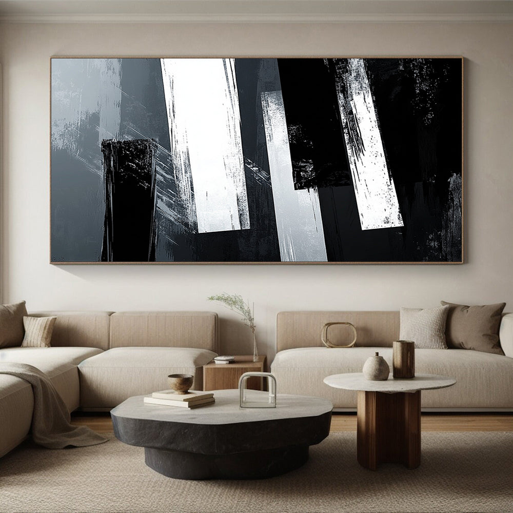 Black and White Striped "Industrial Stripes" Painting On Canvas HB310