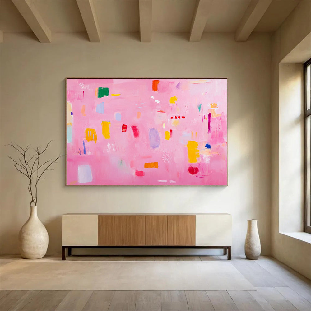 “Playful Pink Abstract Shapes” - Pink, Colorful Shapes, Abstract Painting On Canvas HB0691