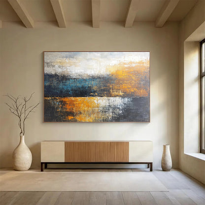 “Warm Toned Abstract Landscape” - Orange, Blue, Gray, Abstract Landscape Painting On Canvas HB0991