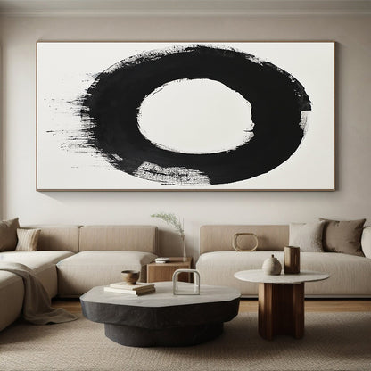 Black and White Bold Circle "Zen Simplicity" Painting On Canvas HB262