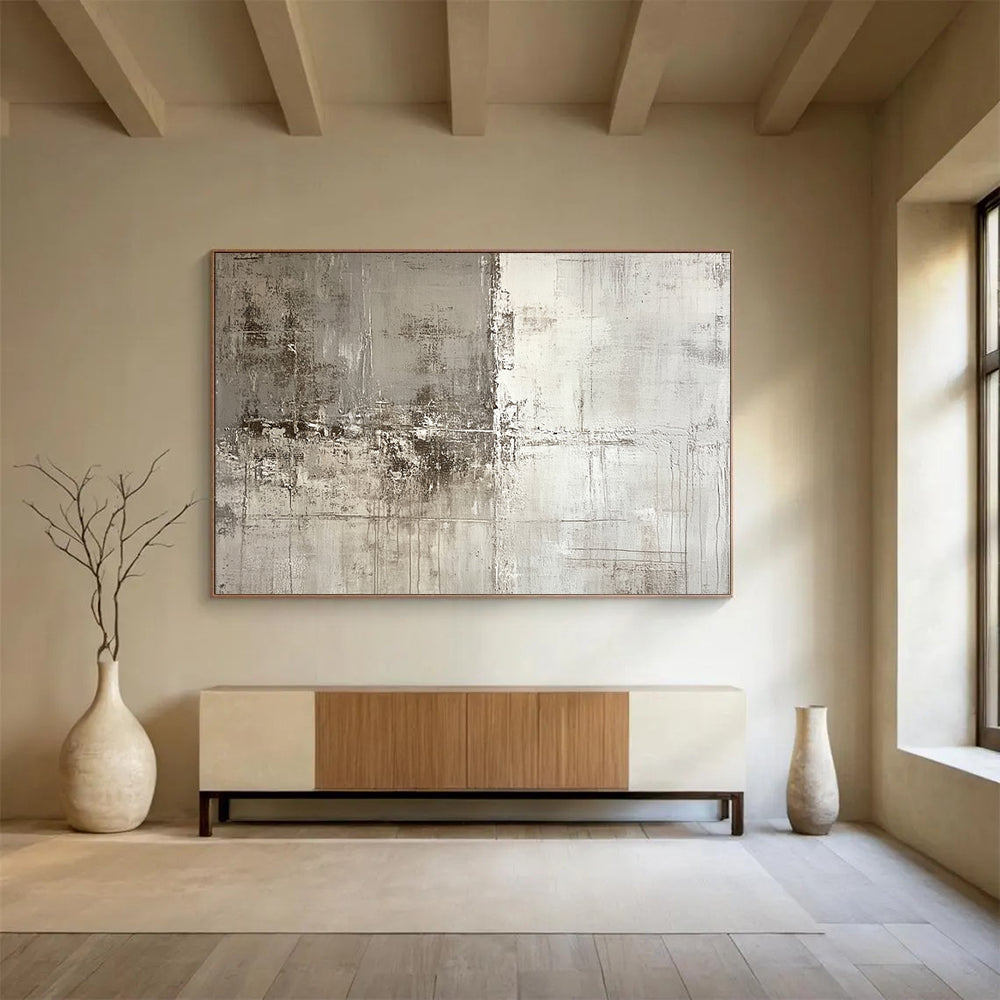 Neutral Textured Abstract - Muted Abstract Oil Painting On Canvas HB0482