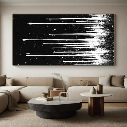 White Dripping Paint on Black "Celestial Drip" Painting On Canvas HB306