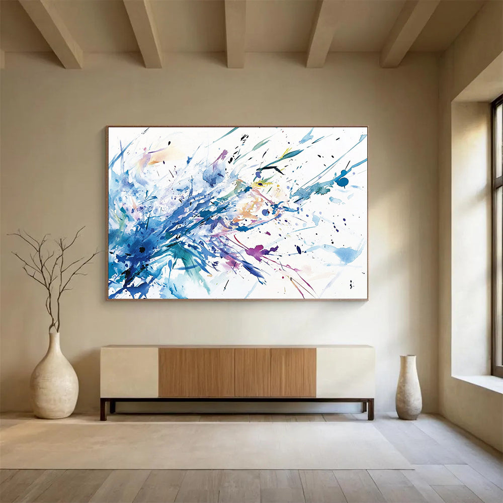“Color Burst Splatter” - Energetic splashes of blue, purple, pink, Watercolor - Style Abstract Painting On Canvas HB0540