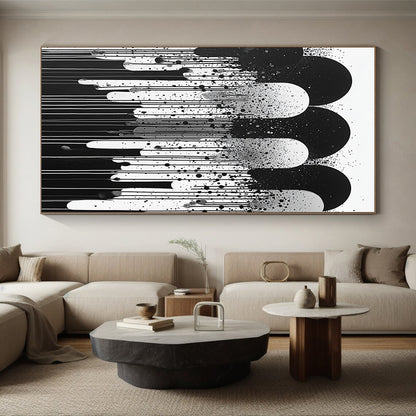 Black, White and Gray Dripping Shapes "Moody Meltdown" Painting On Canvas HB285