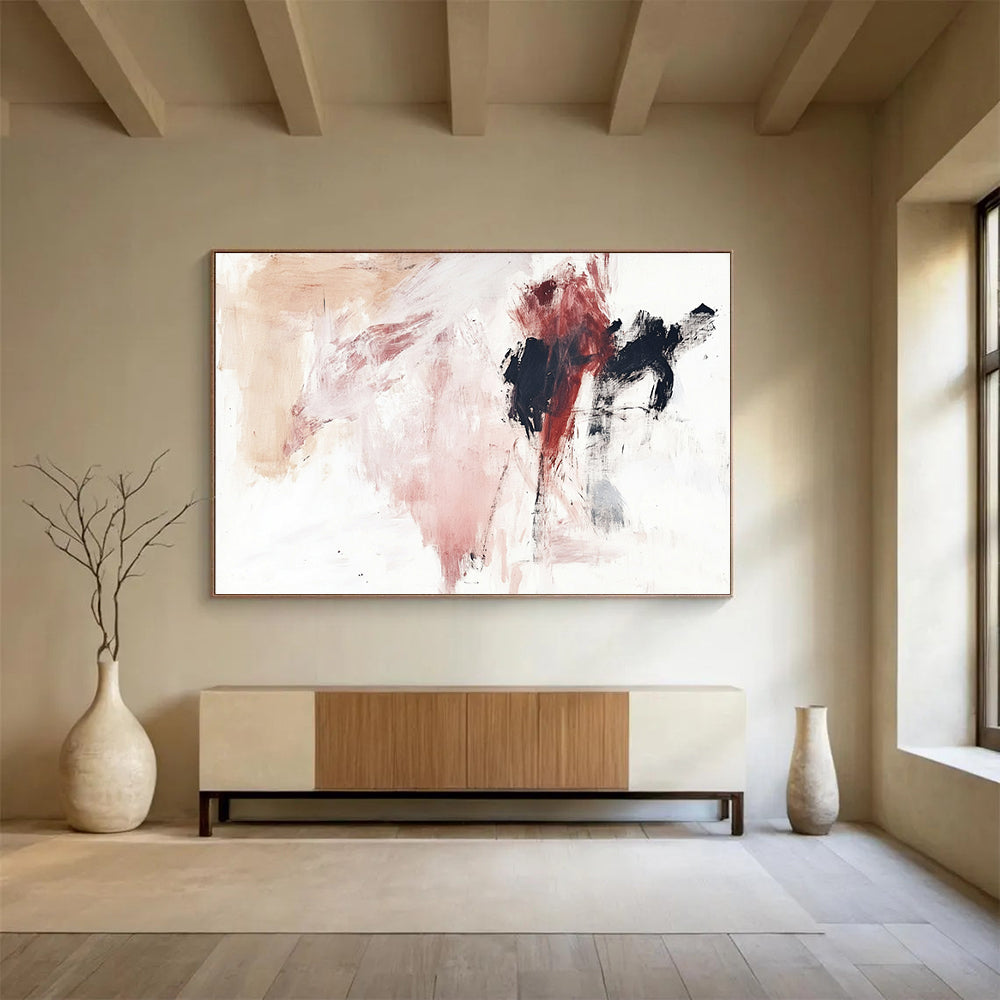 “Pink - Black Abstract Gestures” - Pink, Black, Abstract Expressionist Painting On Canvas HB1110