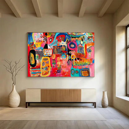 “Lively Color Fusion” - Multicolor, Abstract Forms Painting On Canvas HB0743